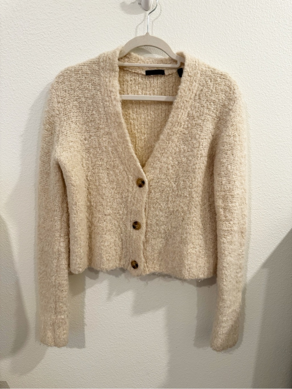 ATM Anthony Thomas Melillo Wool Blend Boucle Cropped Cardigan in Chalk Size XS - Picture 2 of 6